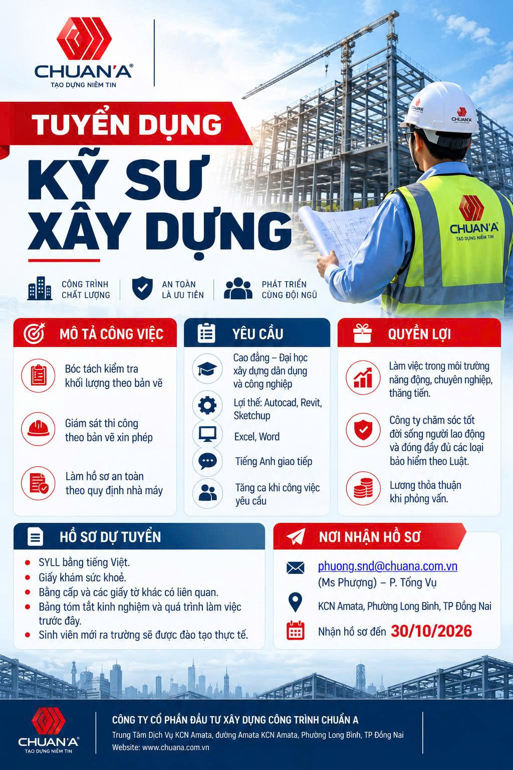 Chuẩn A Tuyển Kỹ Sư Xây Dựng Tại Đồng Nai | Hạn 30/10/2026
