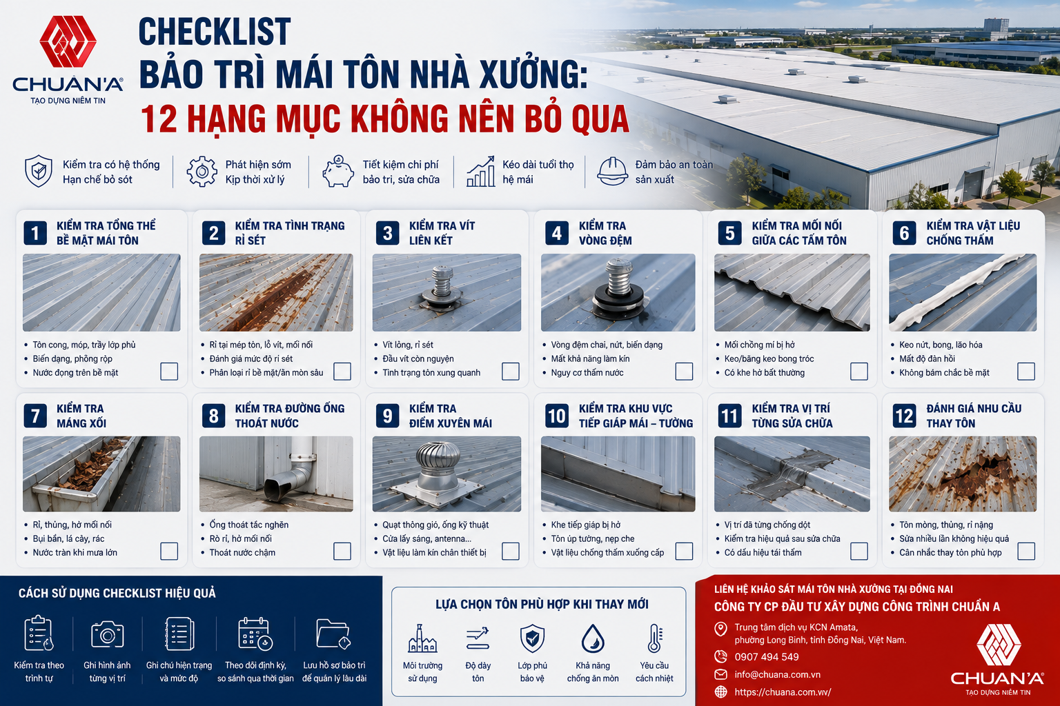 Checklist bảo trì mái tôn nhà xưởng 12 hạng mục không nên bỏ qua