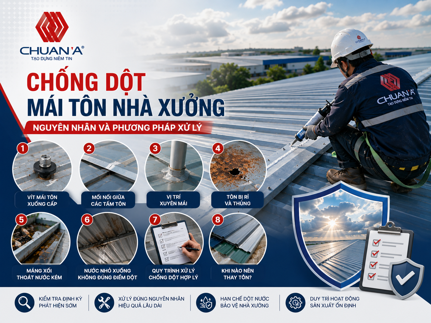 Chống dột mái tôn nhà xưởng Nguyên nhân và phương pháp xử lý